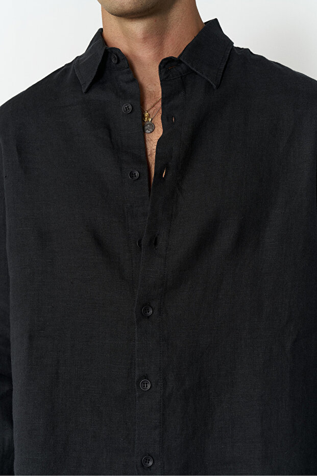 %100 Keten Oversize Gömlek - 3