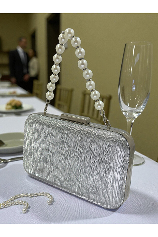 Silver Laser Striped Patterned Evening Dress Bag Night Wedding Portfolio