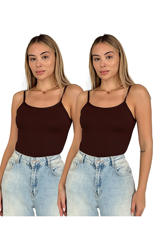 Women's Thin Strap Tank Top Set of 2 - Brown