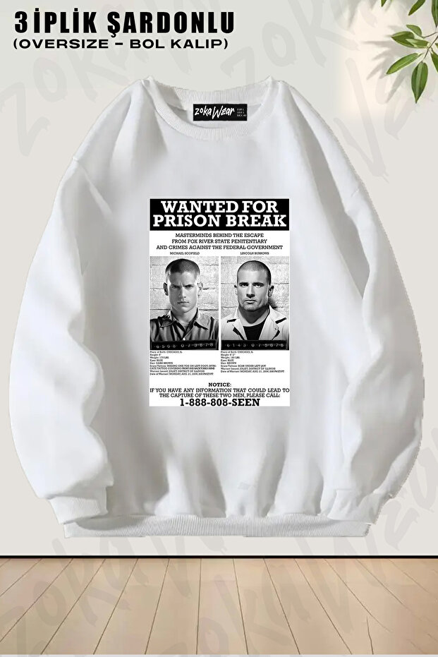 Unisex Loose Fit Prison Break Printed Design Oversized Crew Neck Sweatshirt