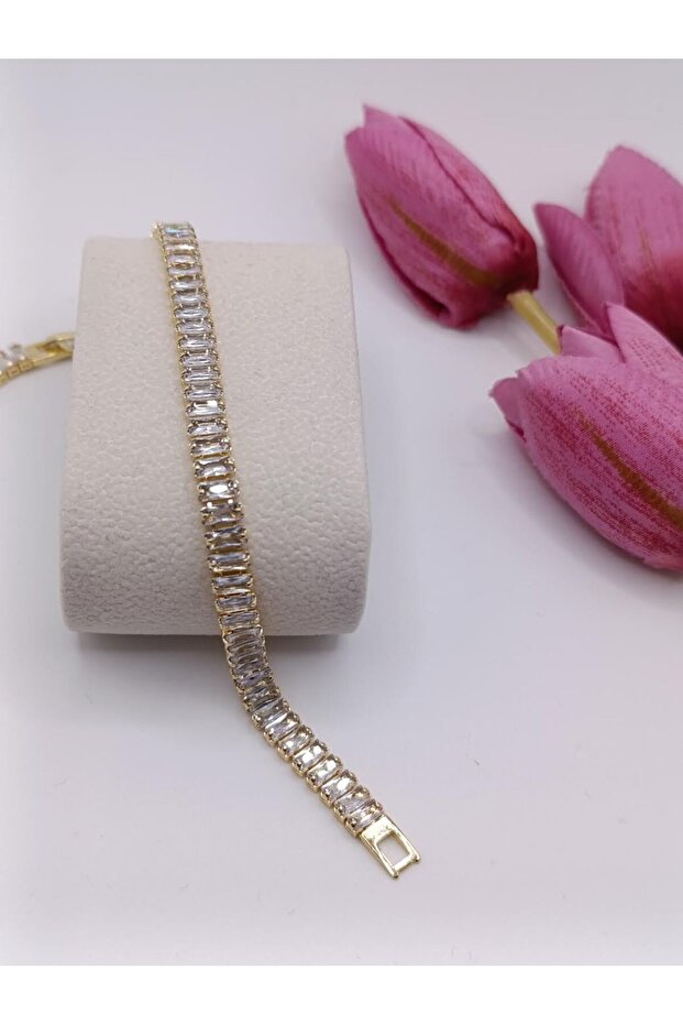 Gold, Bagette Cut Stone Waterway Bracelet