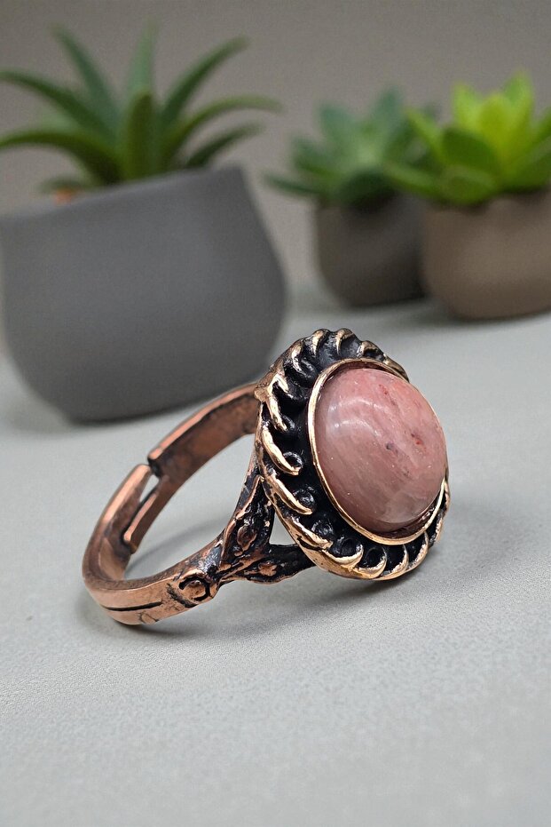 Copper Ring with Natural Stone Adjustable Quality Evil Eye Protection (Gift, Special Day) Vintage Antique