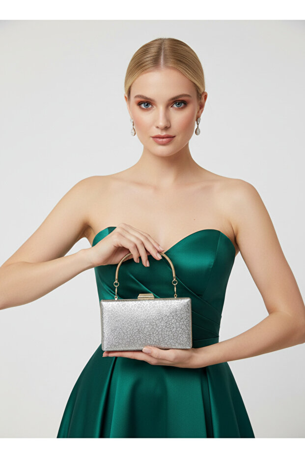 Gold Imported Glitter Patterned Metal Handle Women's Evening Dress Bag