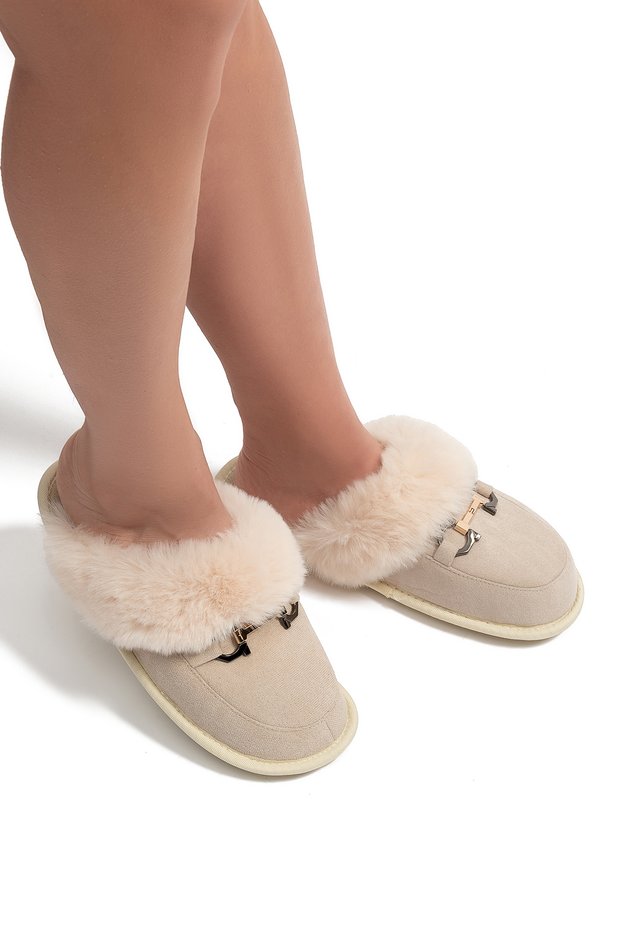 Ania Women's Buckle House Slippers Beige 37/41