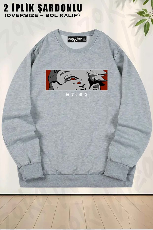 Unisex Jujutsu Kaisen Sukuna Ryomen Anime Character Printed Oversized Crew Neck Sweatshirt
