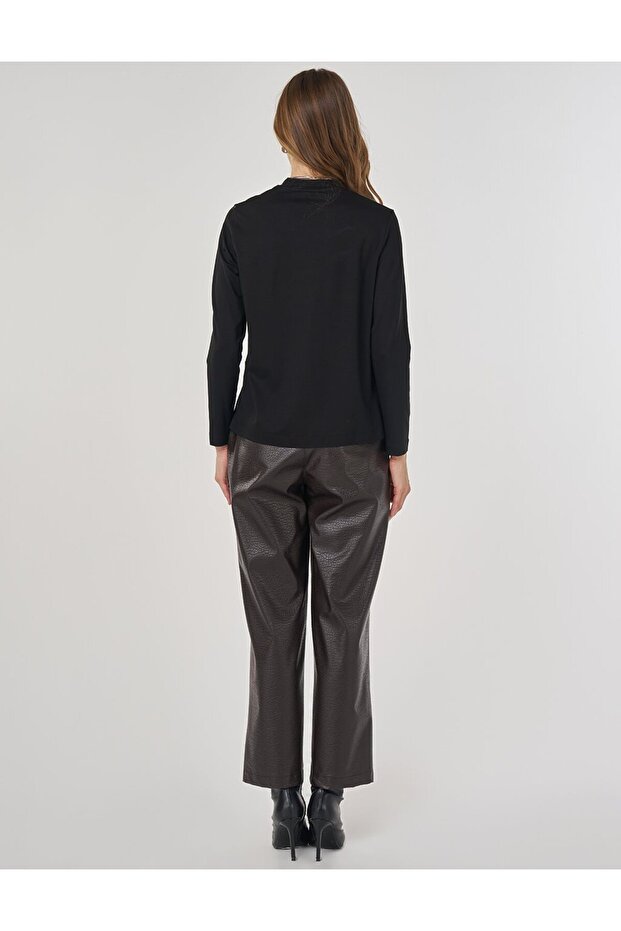Sıfır Yaka Basic Viskon Bluz Siyah - 4