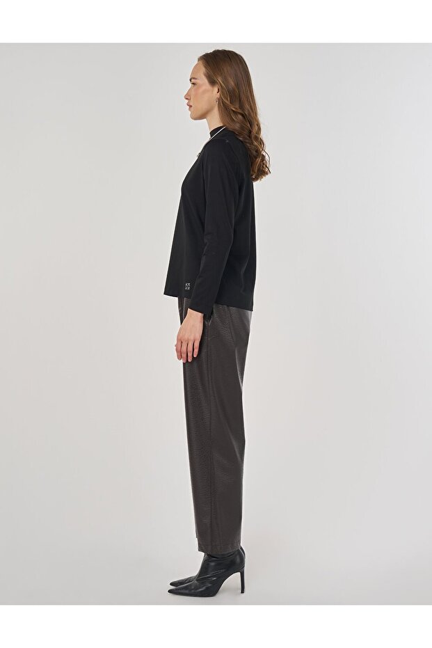 Sıfır Yaka Basic Viskon Bluz Siyah - 3