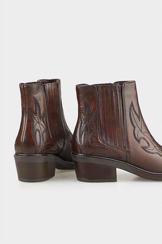 Kahve Deri Kadın Western Bot - 4