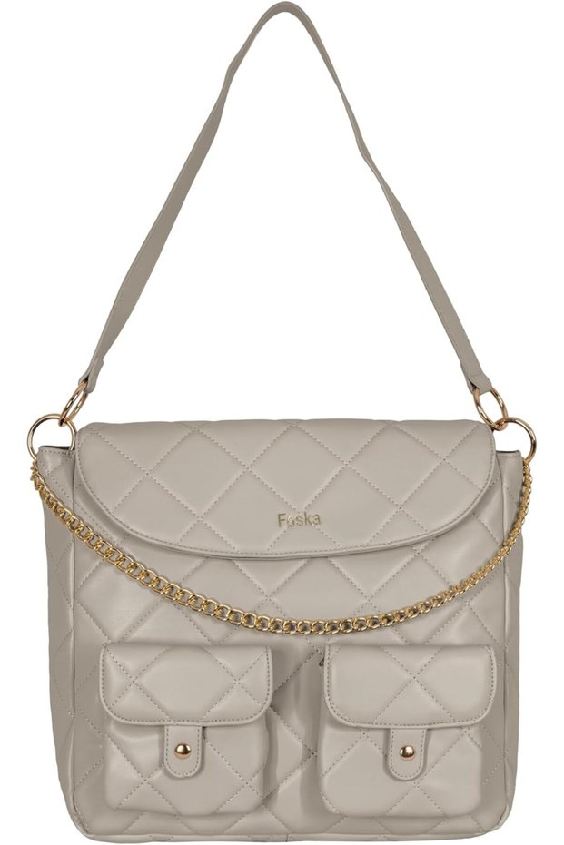 Shoulder Bag - High-Grade PU Leather Quilted Handbag with Gold Chain
