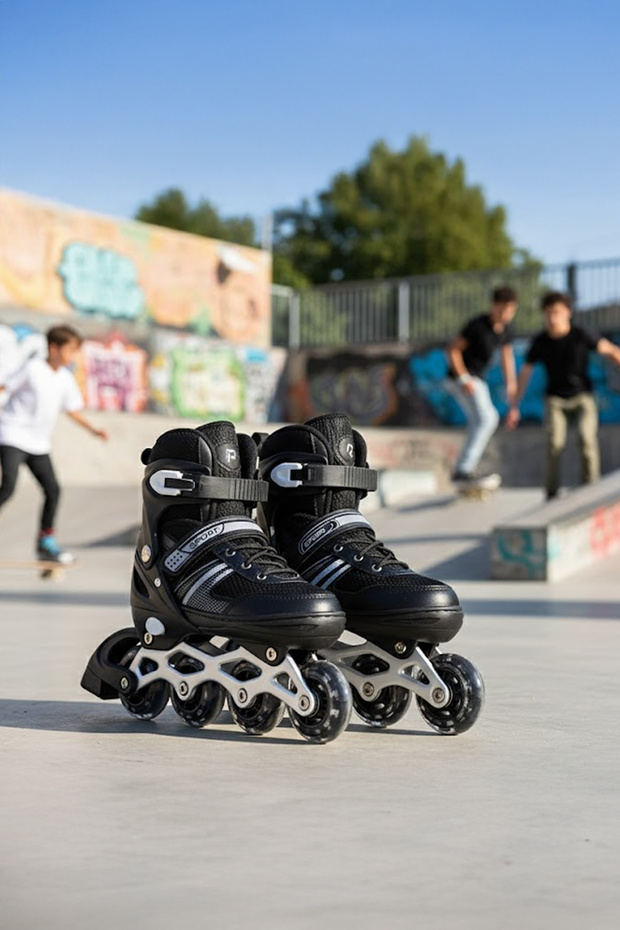 Double Row Light-Up Silicone Wheel Adjustable Roller Skates – Aluminum Body, Set with Bag