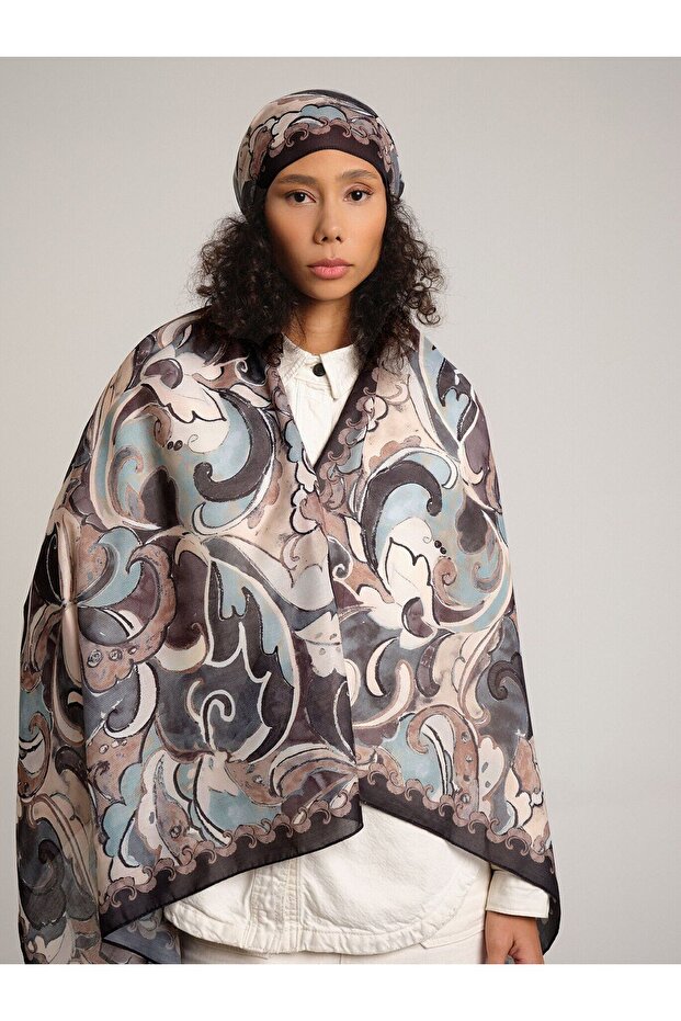 شال ميهريماه منقوش من جانب واحد - أسود رمادي