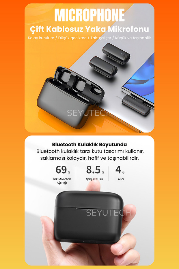 Kablosuz Yaka Mikrofonu Wireless Şarj Kutulu Canlı Yayın IOS ve Android Uyumlu Yaka Mikrofonu - 2