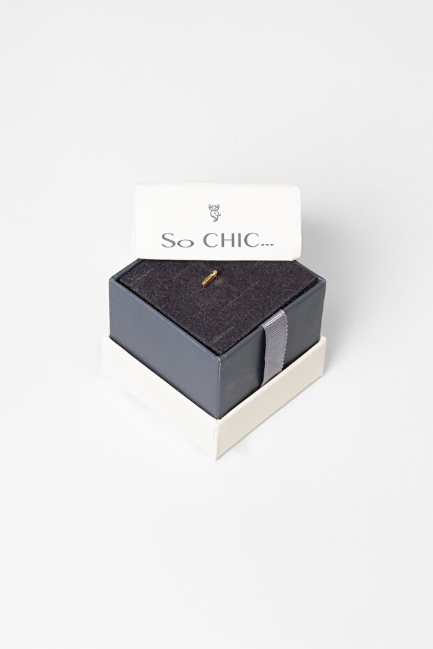 My Story İ Harfi 18 Ayar Sarı Altın Kaplama Gümüş Tek Küpe - 4