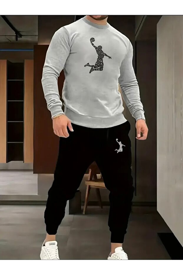 Basketball Printed Unisex Women/Men Crop Neck Oversize Bottom/Top Tracksuit Set