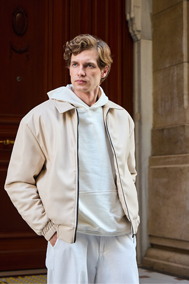 Erkek Limited Edition Deri Mont Ceket Taş - 4