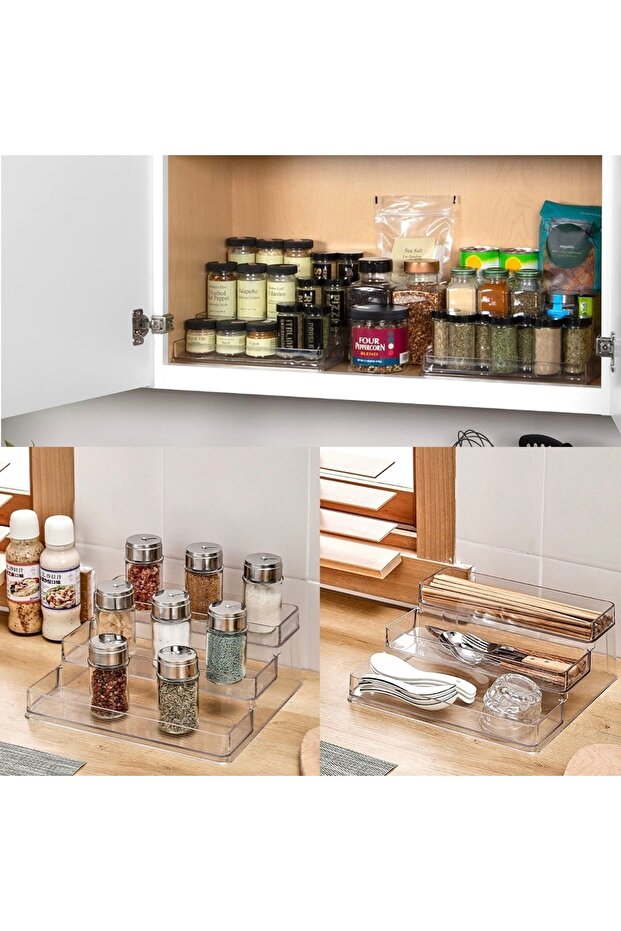 Shelf for presentation and organization of spices, stepped, 3 levels, 25.5 x 23.5 cm, transparent - 3