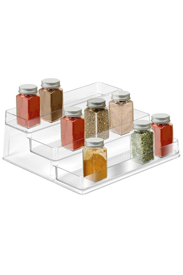 Shelf for presentation and organization of spices, stepped, 3 levels, 25.5 x 23.5 cm, transparent - 1
