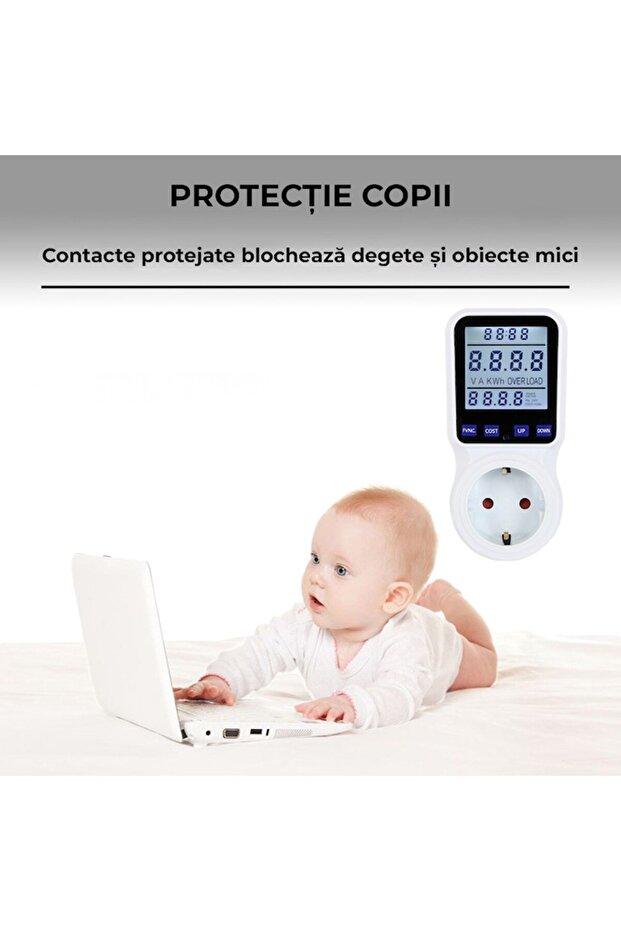 Socket with Energy Meter, Illuminated LCD, 230V/16A, 3680W, V/A/W/kWh Monitoring - 3