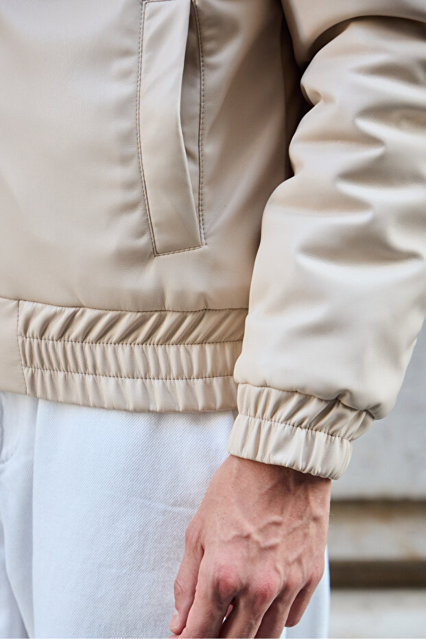 Erkek Limited Edition Deri Mont Ceket Taş - 8