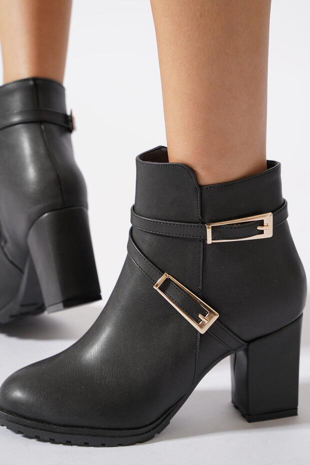 Kolef Çift Tokalı Kadın Bot Siyah Cilt - 2