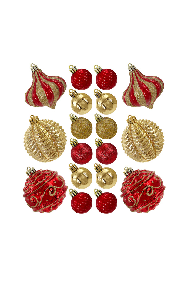 Designer Baubles Gift Set Red/Gold 4 & 8cm Mixed 30Pcs/Box