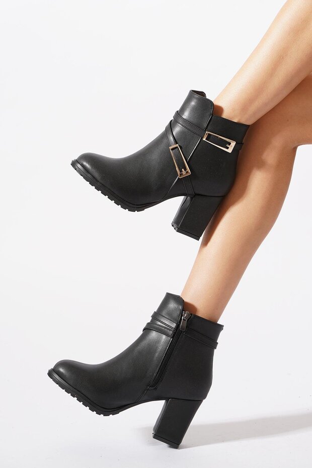 Kolef Çift Tokalı Kadın Bot Siyah Cilt - 1