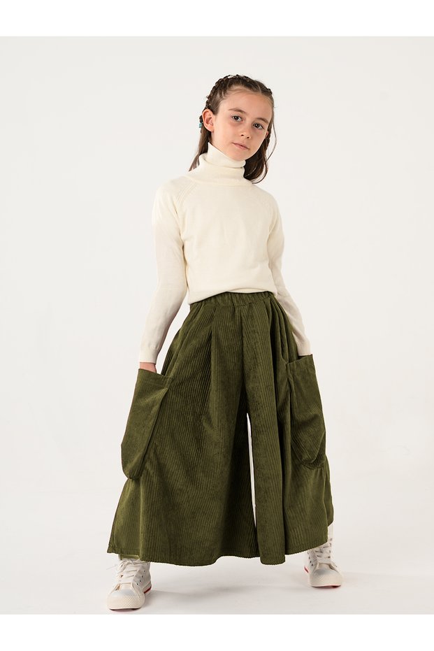 Girl's Khaki Velvet Kali Pants Skirt