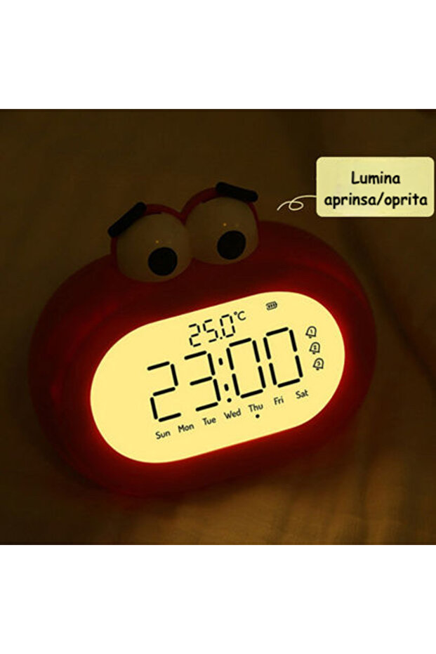 Alarm clock with temperature display, red, LED, night light and phone control - 7