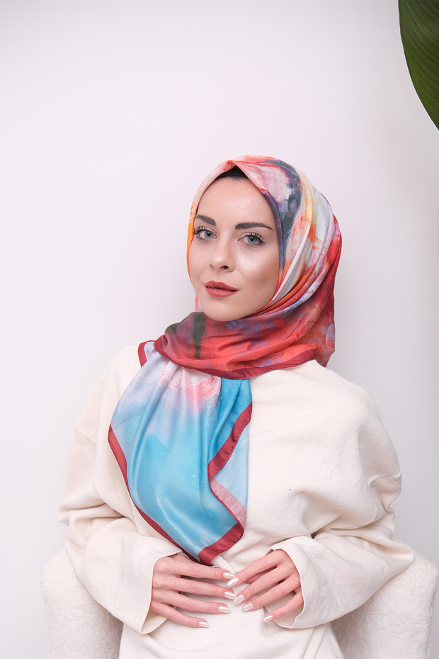 وشاح ناعم رقمي بنمط مختلط ملون - 3