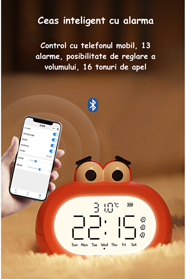 Alarm clock with temperature display, red, LED, night light and phone control - 2