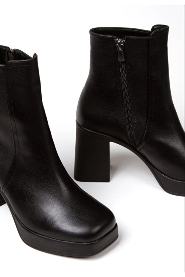 Kadın Siyah Yüksek Topuklu Fermuarlı Bot MimyShoesF - 3