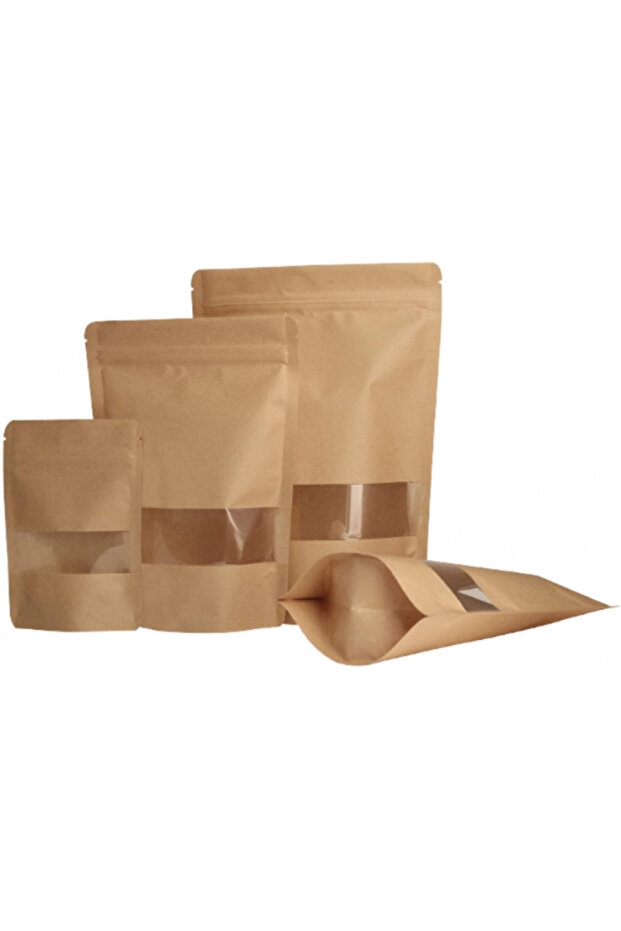 Set of 50 stand-up pouches with window and ziplock, MSG, natural, 16x27+9 cm - 1