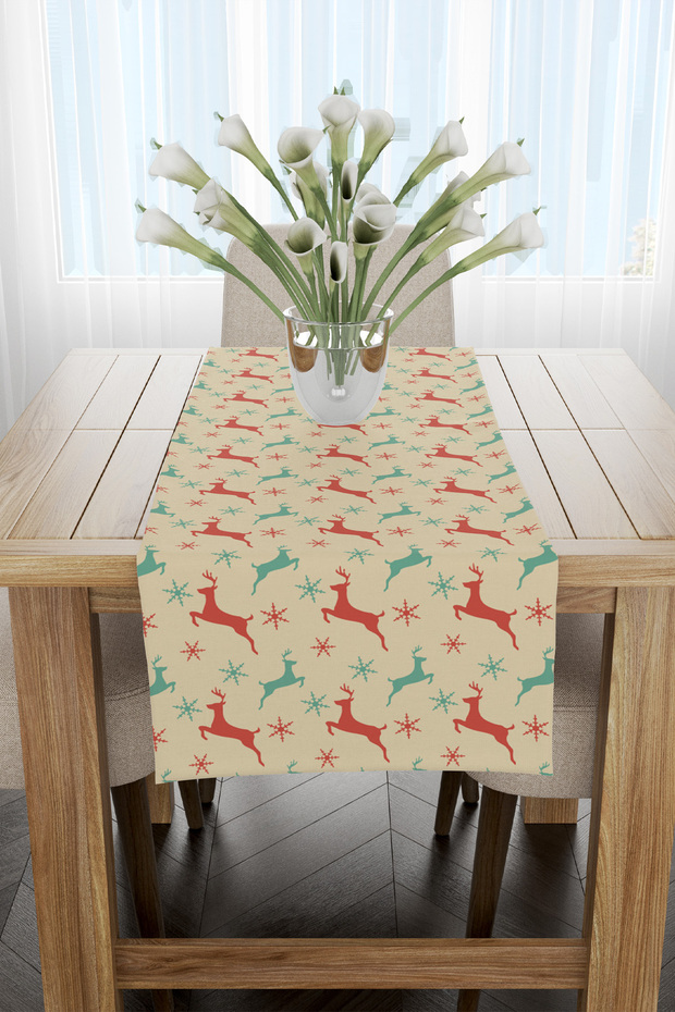 سجادة عيد الميلاد بنمط الغزلان باللونين الأخضر والأحمر - 1