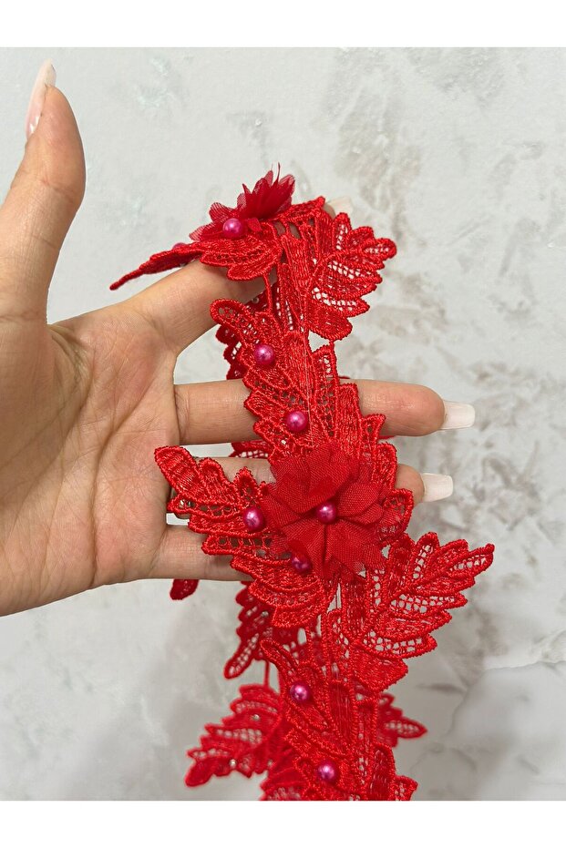 100X10 cm Red Bead Embroidery Ribbon Sewing Accessory