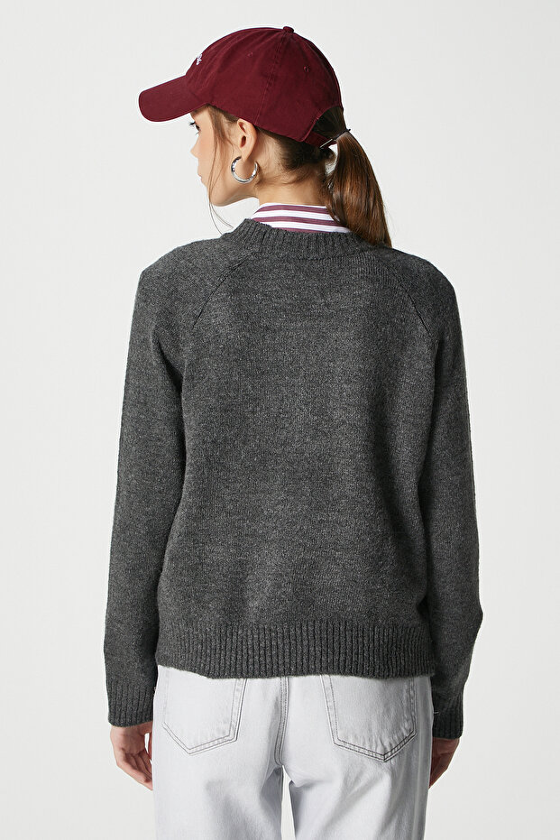 Mushy Antrasit Basic Triko Kazak - 4