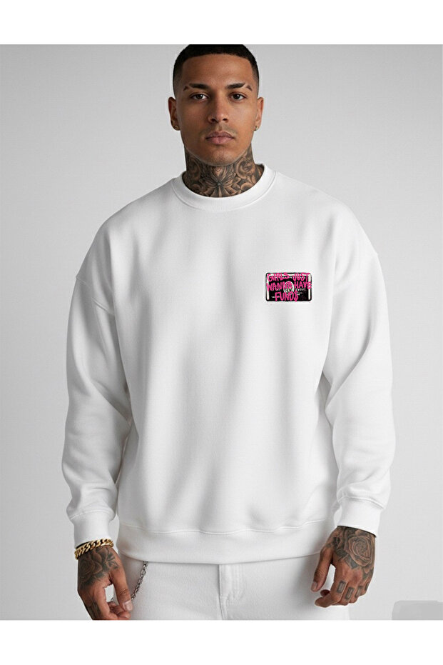 Oversized Unisex Crew Neck White Sweatshirt Minimalist Girls Just Wanna Printed