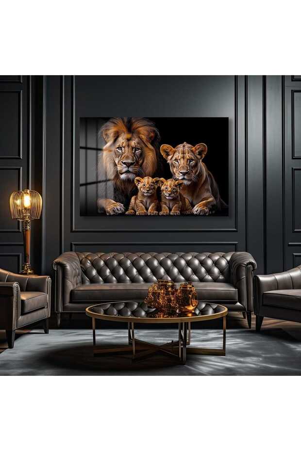 Aslan Ailesi Cam Tablo - 4