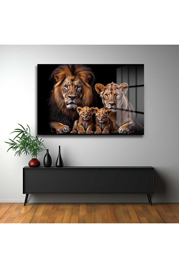 Aslan Ailesi Cam Tablo - 3