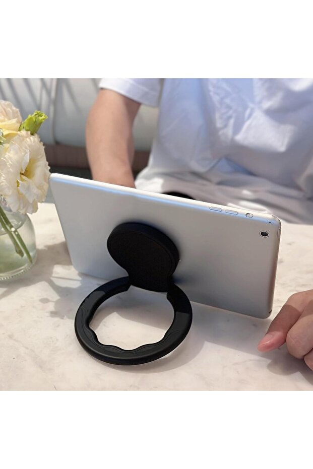 Tablet Holder with Adjustable Hand Strap, 360° Rotating Handle & Drawing Stand, Fits 7–11in Table - 6