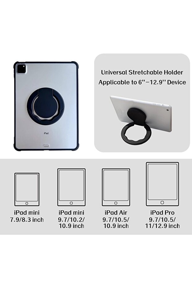 Tablet Holder with Adjustable Hand Strap, 360° Rotating Handle & Drawing Stand, Fits 7–11in Table - 2