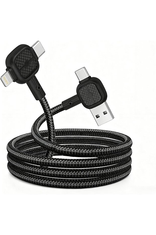 4-in-1 Multifunction USB-A/USB-C/Lightning Charging Cable, 66W PD, 4ft Nylon Braided