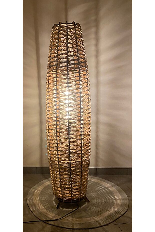 Bohem,Ahşap,Jüt,Hasır,Doğal Lambader 125*32 - 2