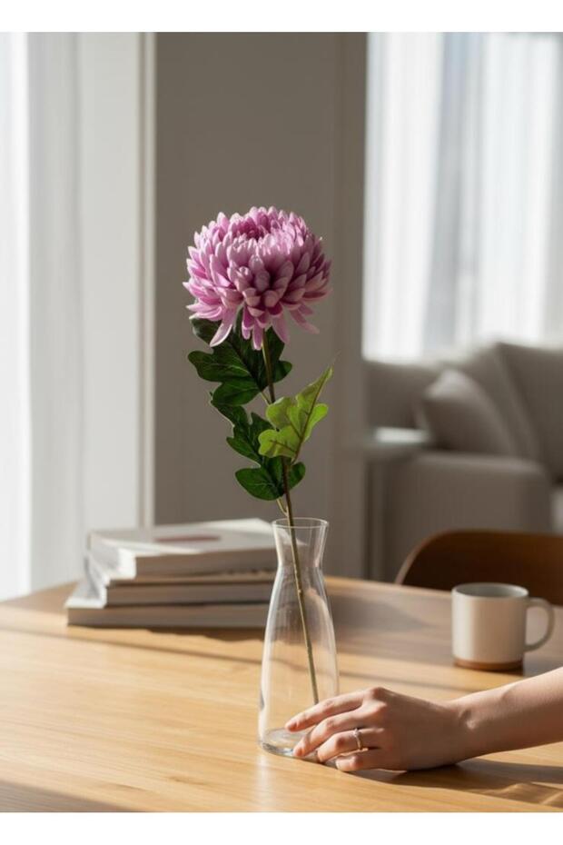 Yapay Çiçek Krizantem Lila 90cm Tek Dal Kumaş Çiçek Uzun Dal - 4