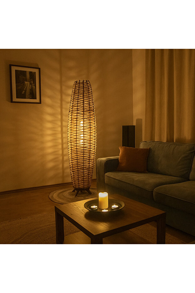 Bohem,Ahşap,Jüt,Hasır,Doğal Lambader 125*32 - 1