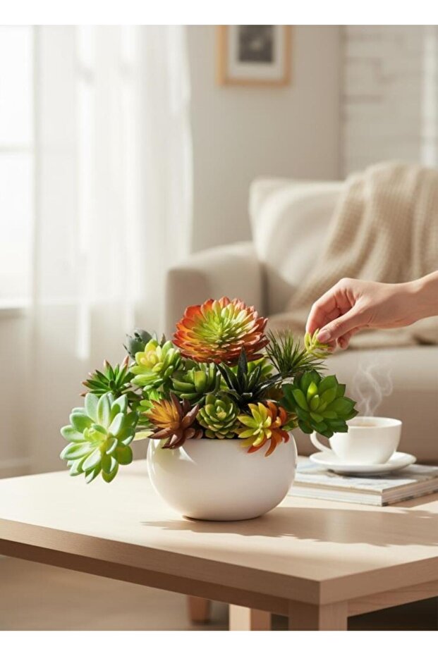 مجموعة من 10 نماذج زهور صناعية من نباتات الصبار العصارية، 10 نماذج متنوعة من النباتات العصارية 4202 - 2