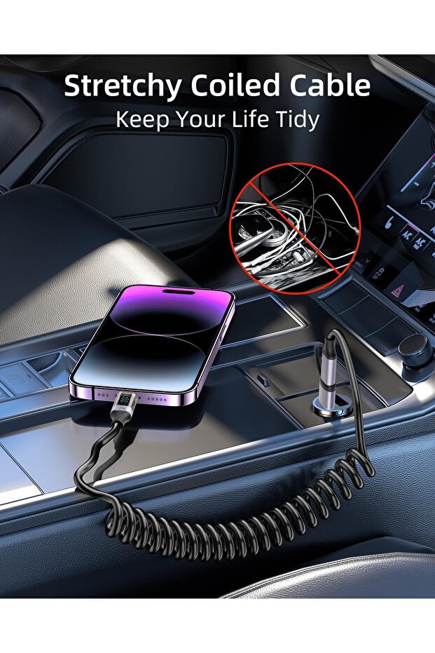 100W PD USB-C Fast Charging Coiled Cable with LED Display (2-in-1 A-to-C & C-to-C, 4ft) - 3