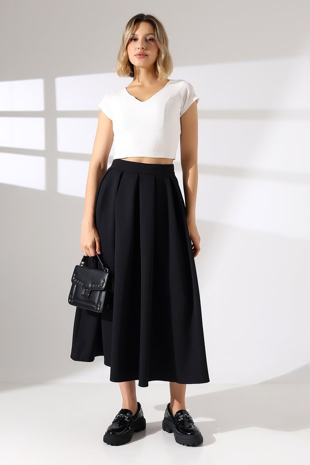 Women's Double Fabric Skirt with Folded Detail