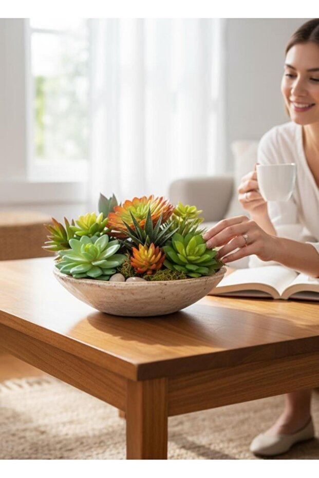 مجموعة من 10 نماذج زهور صناعية من نباتات الصبار العصارية، 10 نماذج متنوعة من النباتات العصارية 4202 - 7