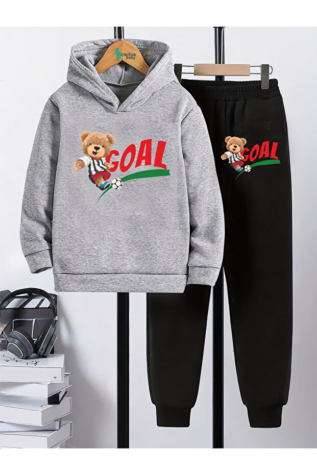 Hooded Sweatshirt Children's Bottom Top Set 3 Thread Cotton Football