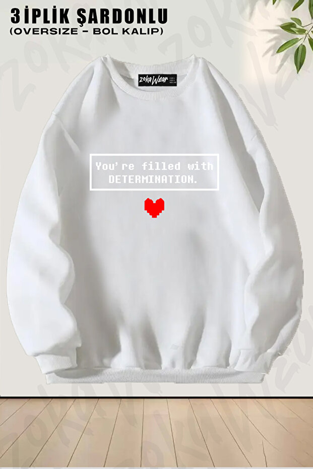 سويت شيرت بتصميم فضفاض للجنسين من UNDERTALE Determination مطبوع Design قصة فضفاضة برقبة دائرية